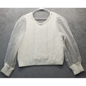 Maeve Cream Sweater with Sheer Sleeves